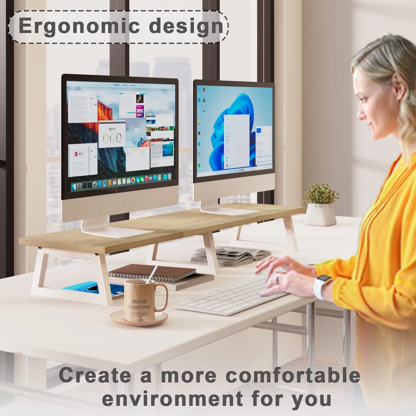 Dual Monitor Stand Riser - 2 Monitors 37 inch