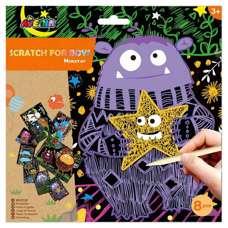 Avenir Scratch Art Kit Monster - 3+ years 8 pcs