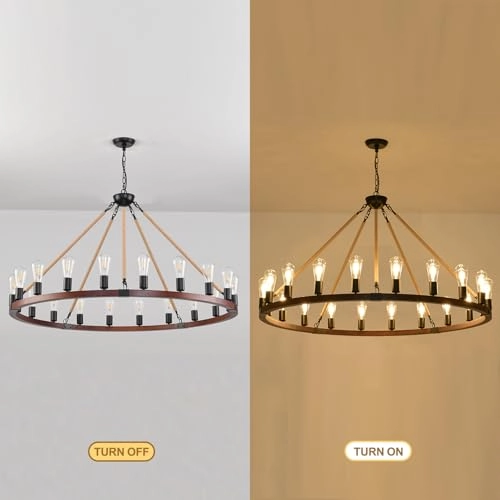 Wagon Wheel Chandelier - 48-Inch 20-Light Wood