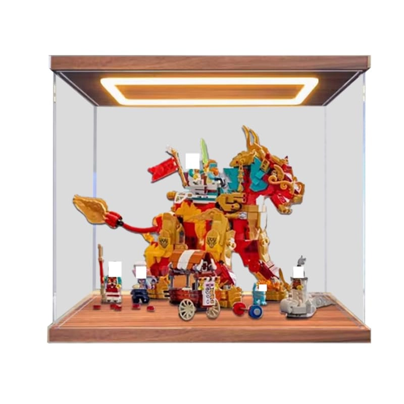 HCAEIOFJ Clear Acrylic Display Case (80066) - Walnut Bottom+Top Light