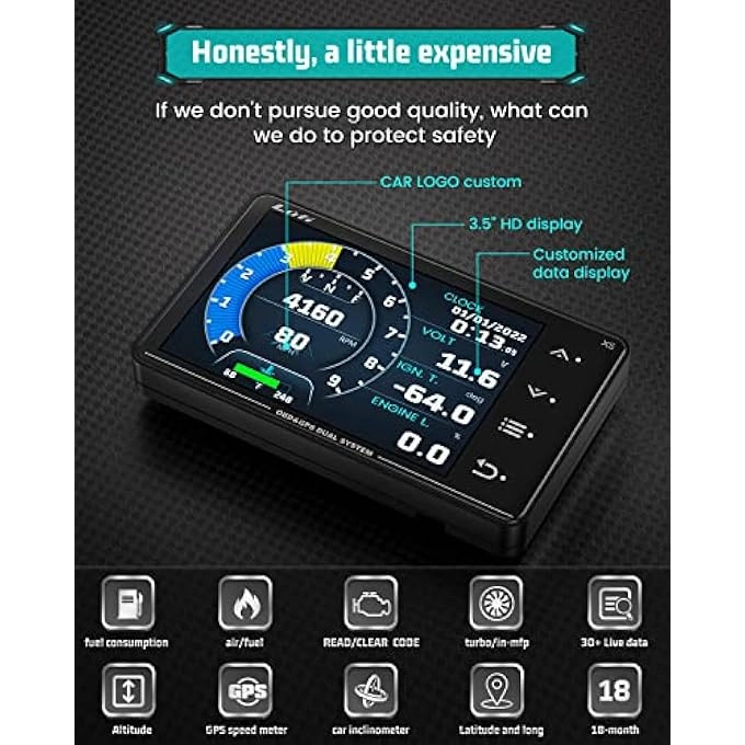 Xs Obd2 Gauge Display - GPS Speedometer Heads Up Display RPM Meter