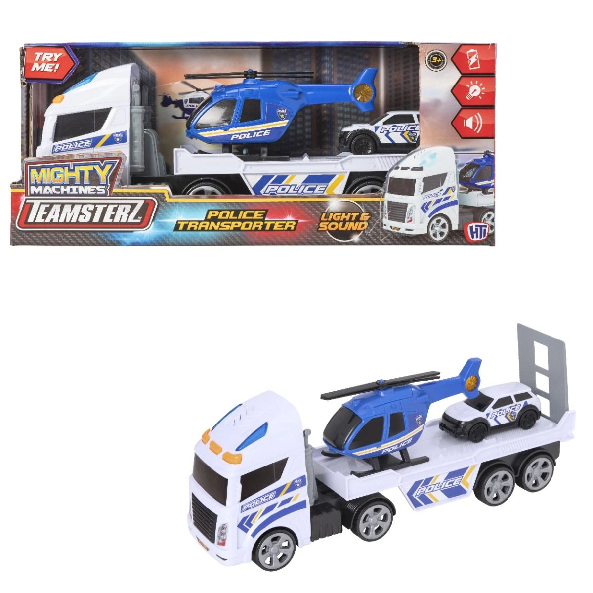 Teamsterz Mighty Machines Light And Sound Police Helicopter Transporter - 3pcs