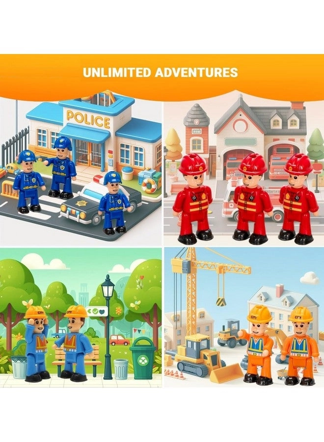 Toy People Figures - Bendable Fireman Police Construction Workers Community Helpers 10 pcs