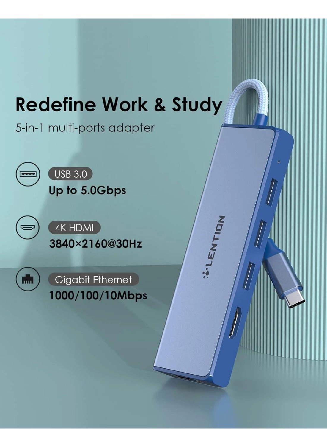 USB C Hub - 4K HDMI SD 3.0 Gigabit Ethernet