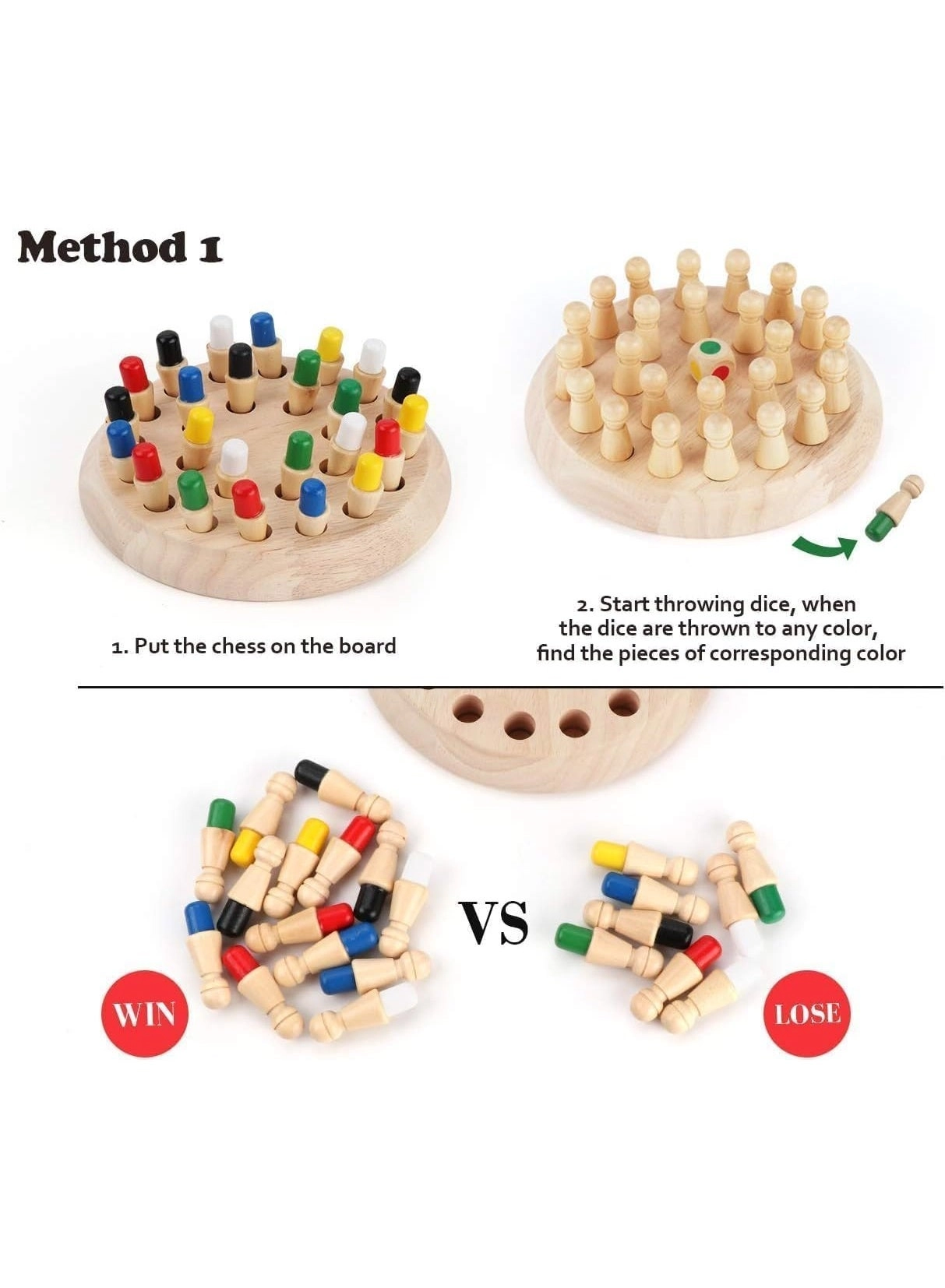 Wooden Memory Matchstick Chess Game - Fun Educational Brain Teaser for Kids