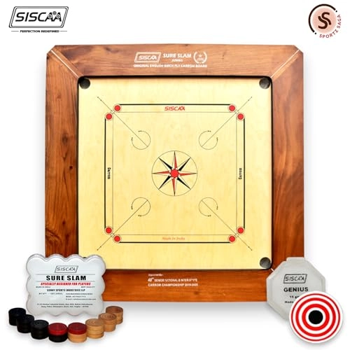 SURE SLAM - Premium Collection Carrom Board Natural Finish Frame