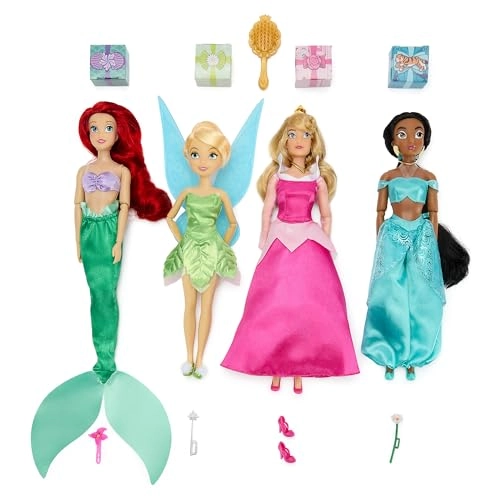 Snow White Doll + Cinderella Doll + Aurora Doll + Ariel Doll + Belle Doll + Jasmine Doll + Pocahontas Doll + Mulan Doll + Tiana Doll + Rapunzel Doll + Tinker Bell Doll - Ages 3+
