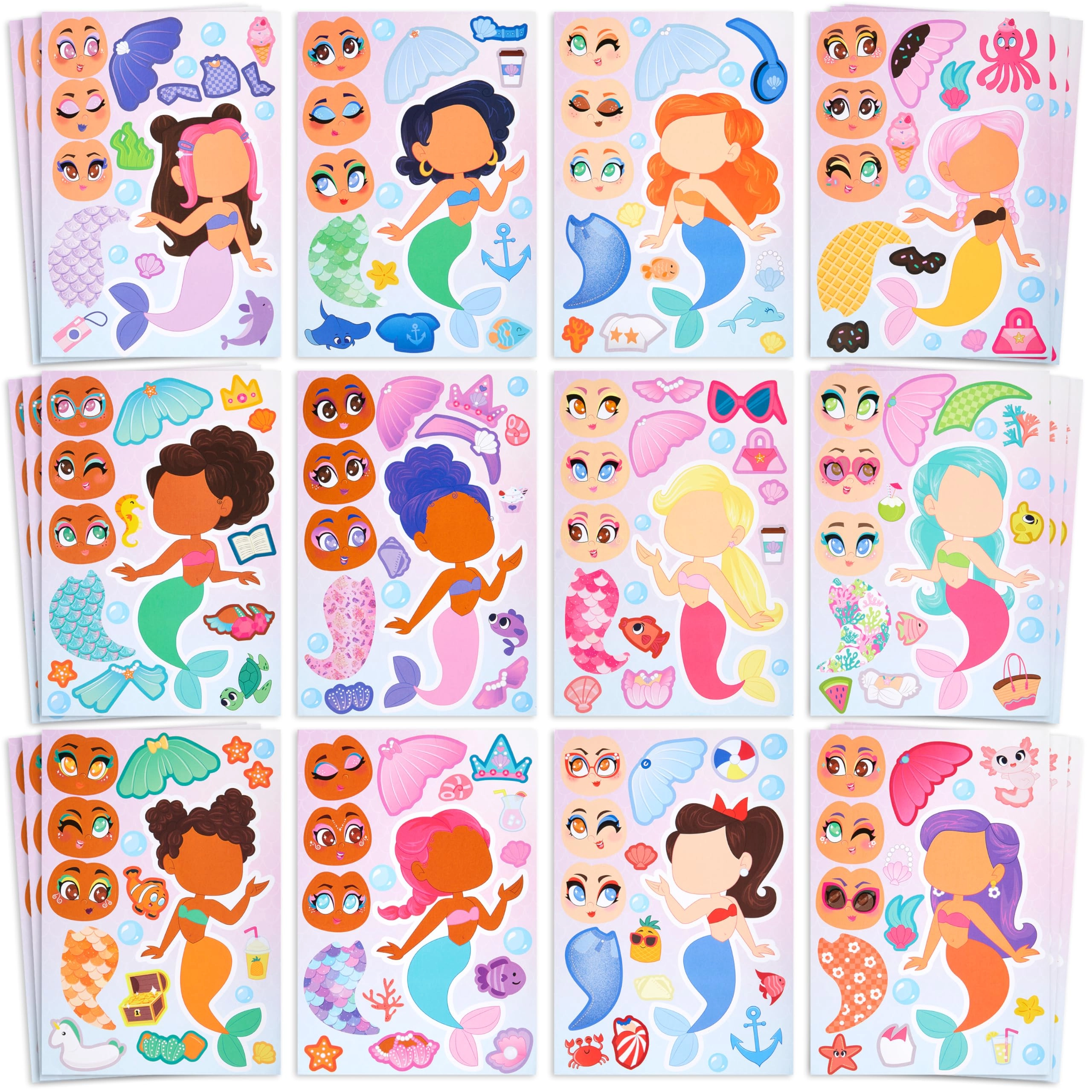 Joyin Mermaid Reusable Sticker Pad Mix and Match 36 pcs