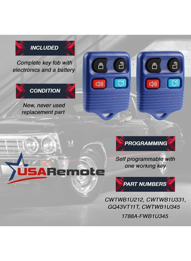 Key Fob Keyless Entry Remote - Blue Set of 2