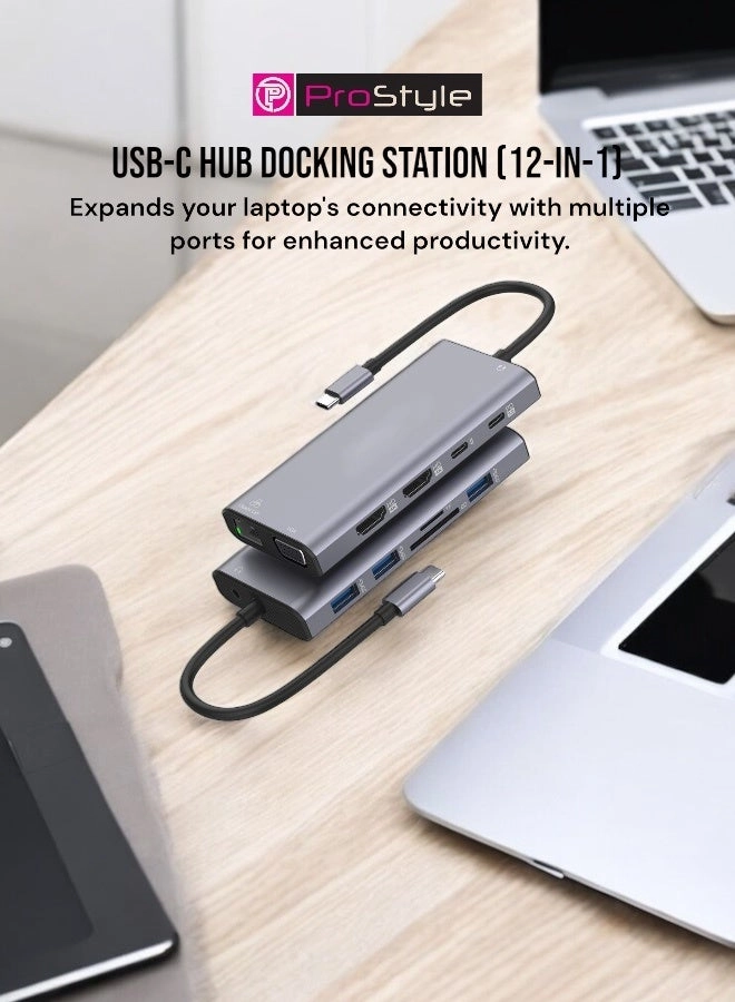 12-in-1 USB-C Hub - USB 3.0 HDMI Grey