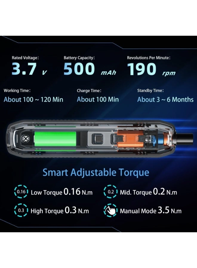 Electric Screwdriver Set - 180 in 1 162 Magnetic Precision Bits 3 Torque Modes