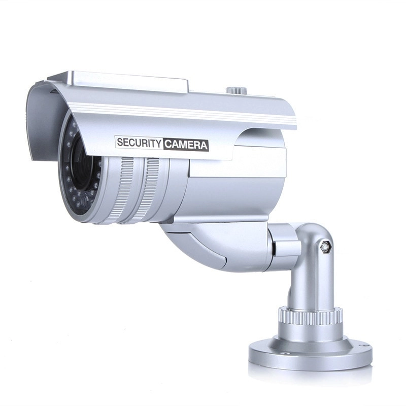 Dummy Security Camera - Solar Powered IR Red LED Light Silver