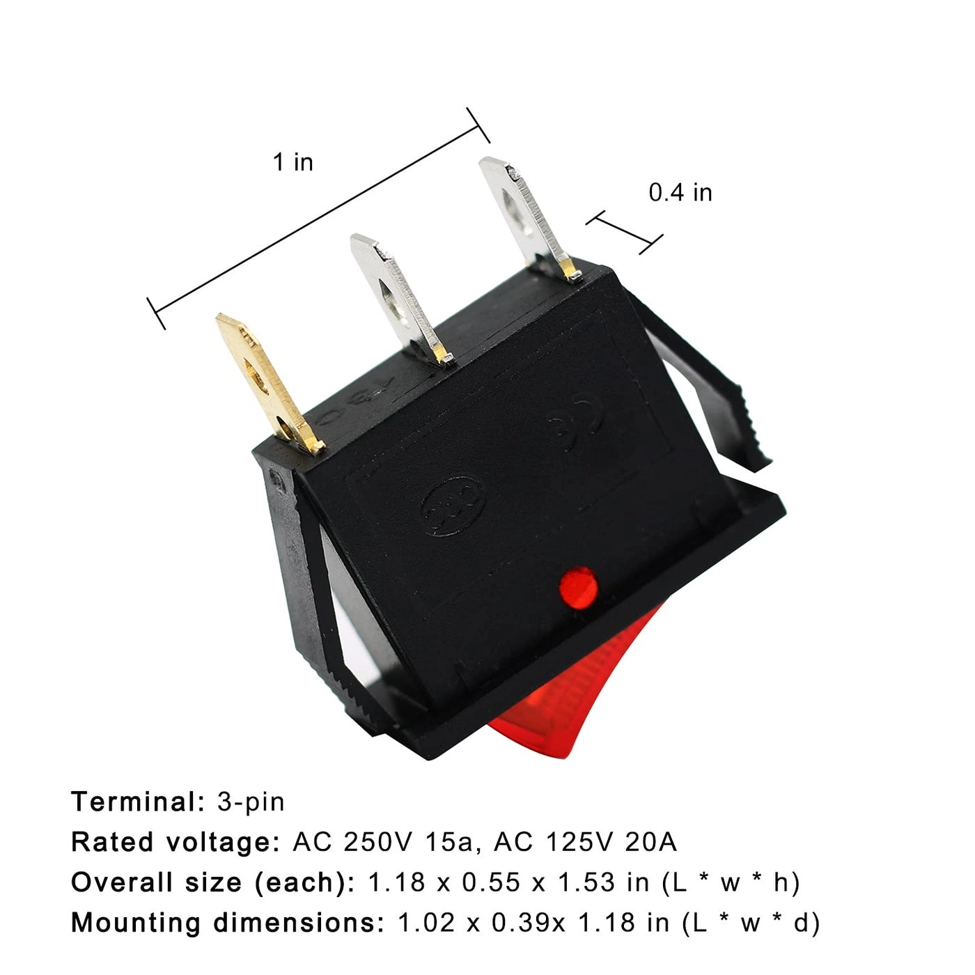 KCD3-101 - AC 250V 15A / AC 125V 20A 3 Pin ON-OFF (SPST) 5 pcs