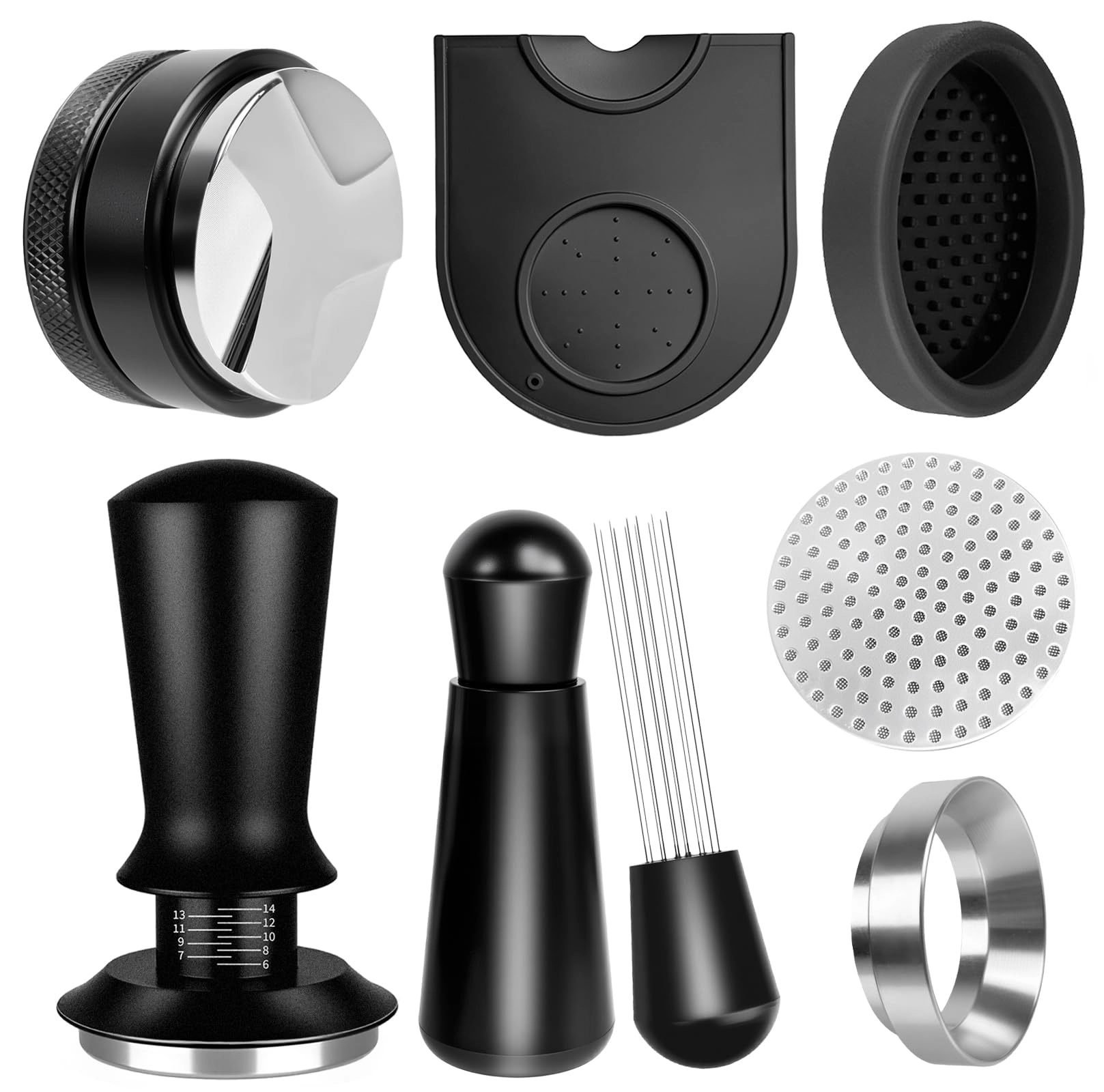 Bitllitloy Espresso Tamper + Coffee Distributor + Puck Screen + Tamper Mat + Dosing Funnel + WDT Tool + Espresso Stirrer