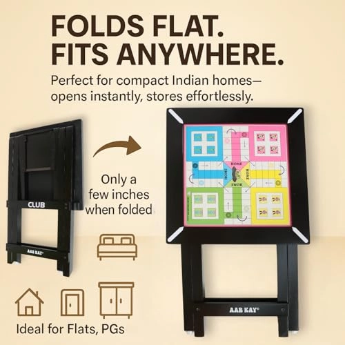 Folding Wooden Ludo Table - Stand Built-In Drawer Dark Cherry