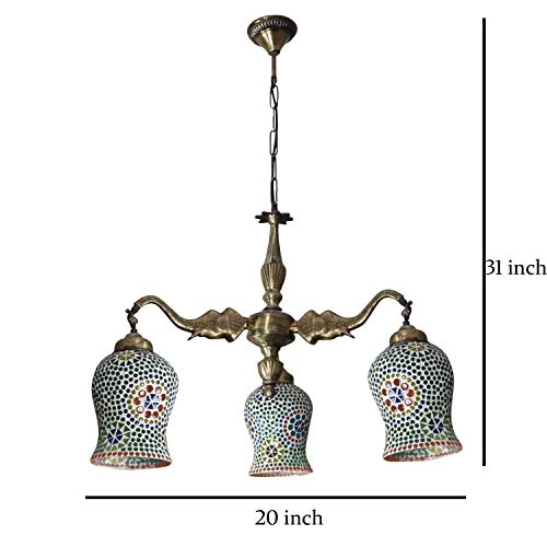 Multicolor Mosaic Glass Lighting Ceiling 3-Light Chandeliers - 31 x 20 Inch