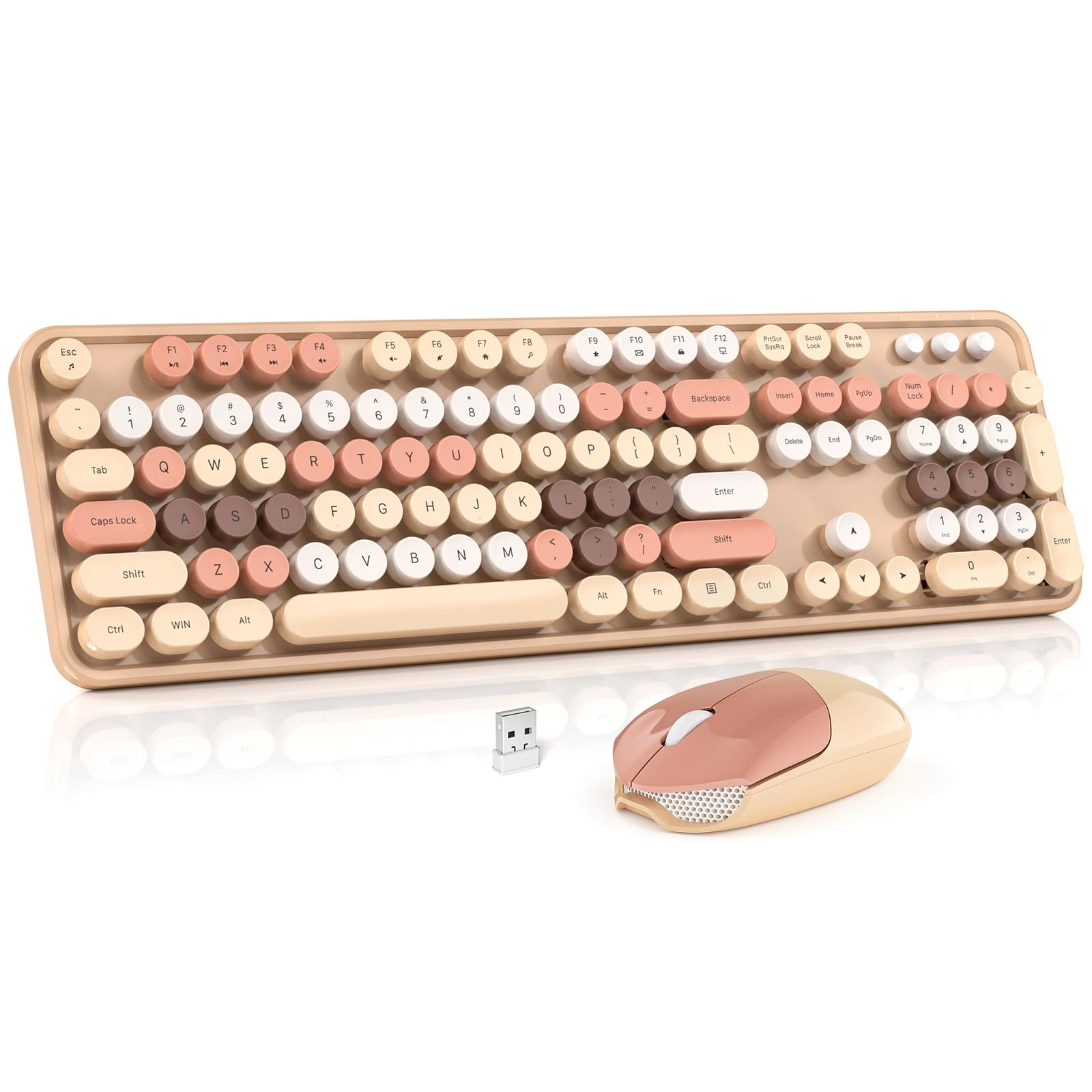 Wireless Keyboard and Mouse Combo - Typewriter Round Retro Wireless