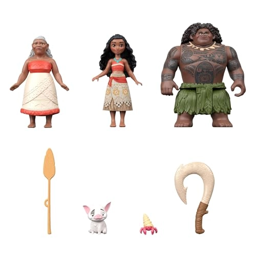 Moana Small Doll - 9 cm + Maui Small Doll + Gramma Tala Small Doll + Pua Figure + Crab Figure + Accessories