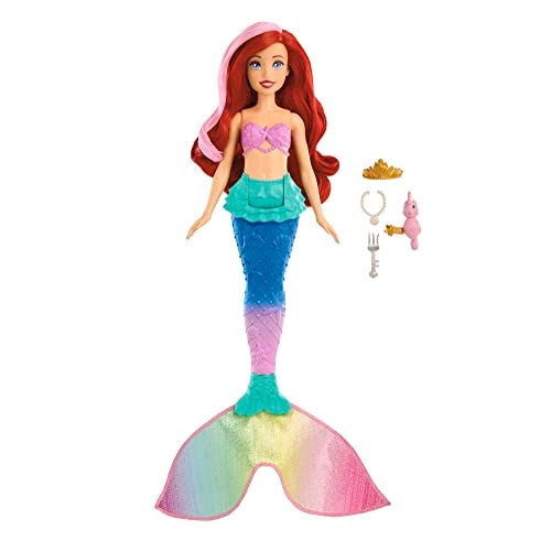 Ariel Swimming Mermaid Doll - Color-change hair and tail Includes seahorse friend