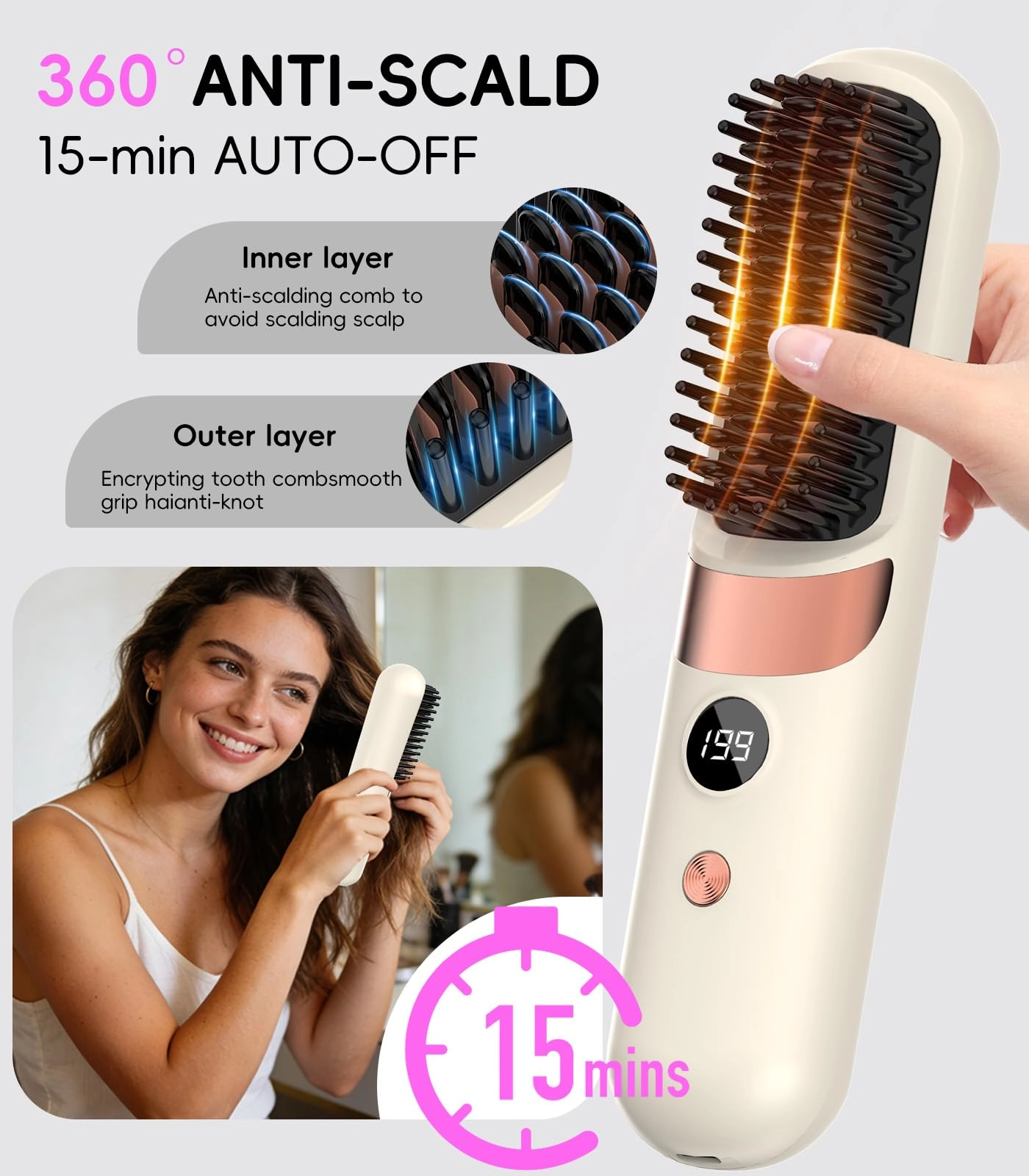 Go Brush Pro - Cordless Rechargeable Ceramic 4-Heat 15-min Auto Shut Off