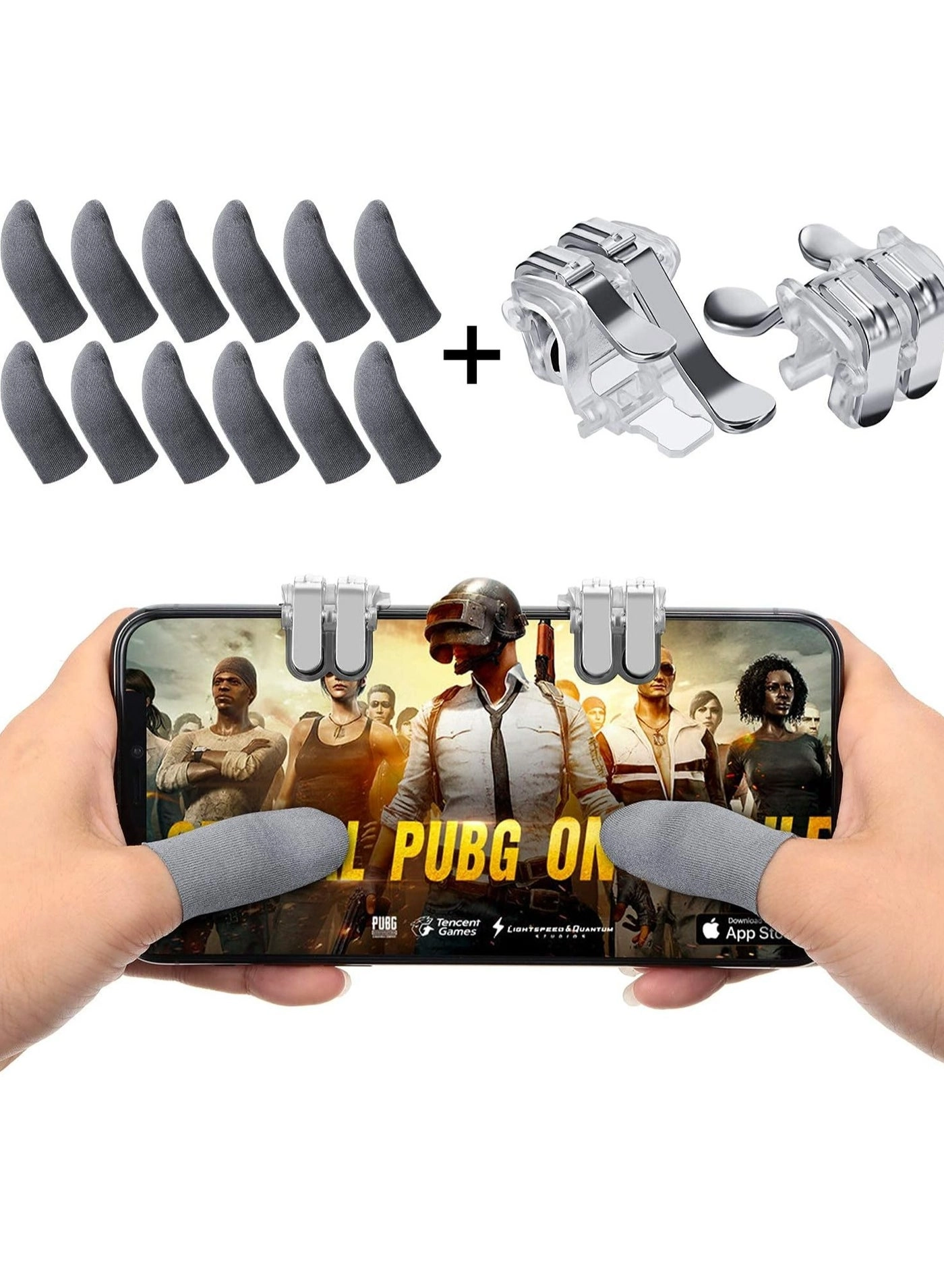 Oasisgalore Anti-Sweat Gaming Finger Sleeves - 12Pcs + Mobile L1R1 Game Triggers - 2Pcs