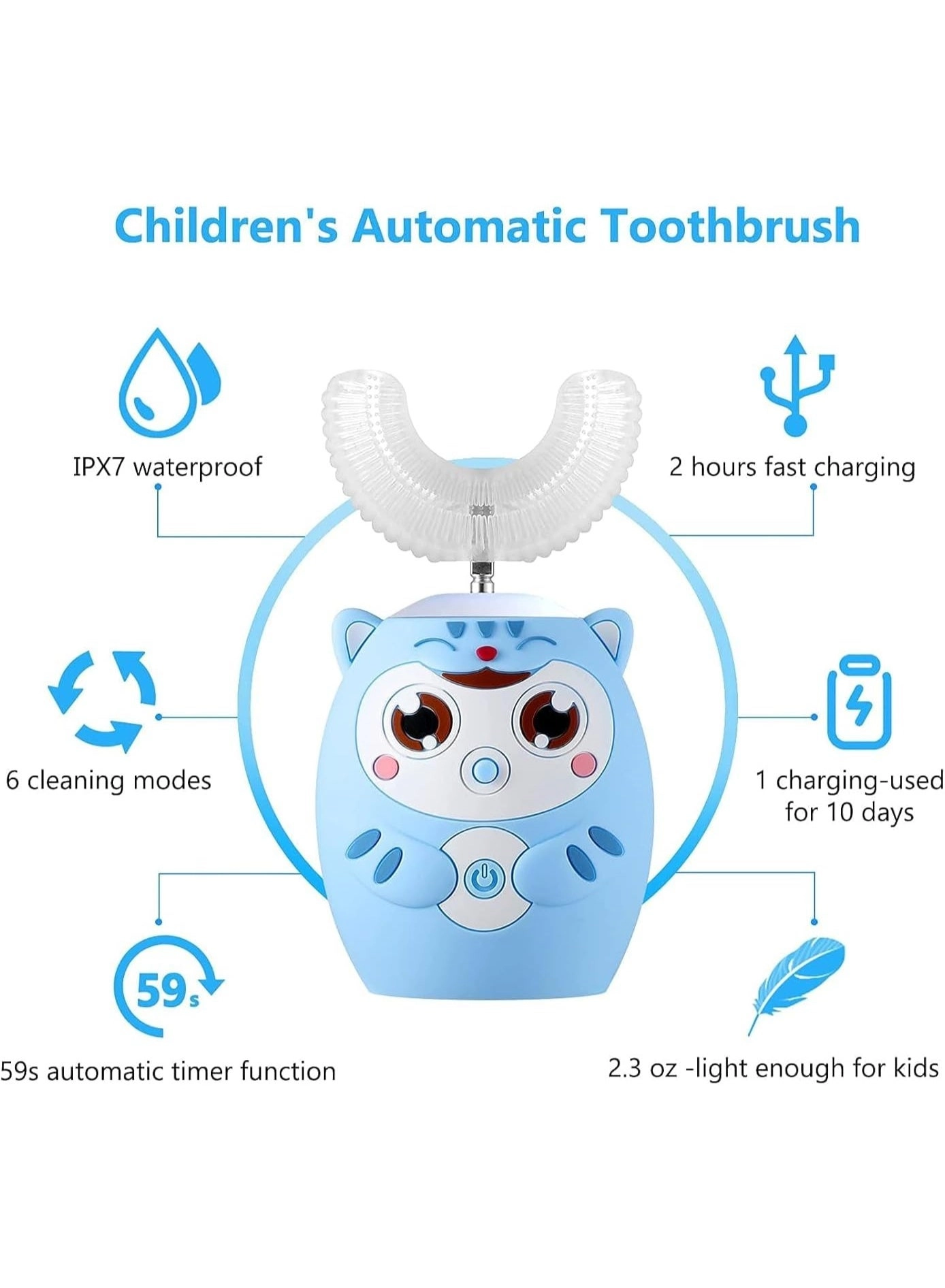 U Shaped Ultrasonic Automatic Toothbrush - Six Cleaning Modes Rechargeable