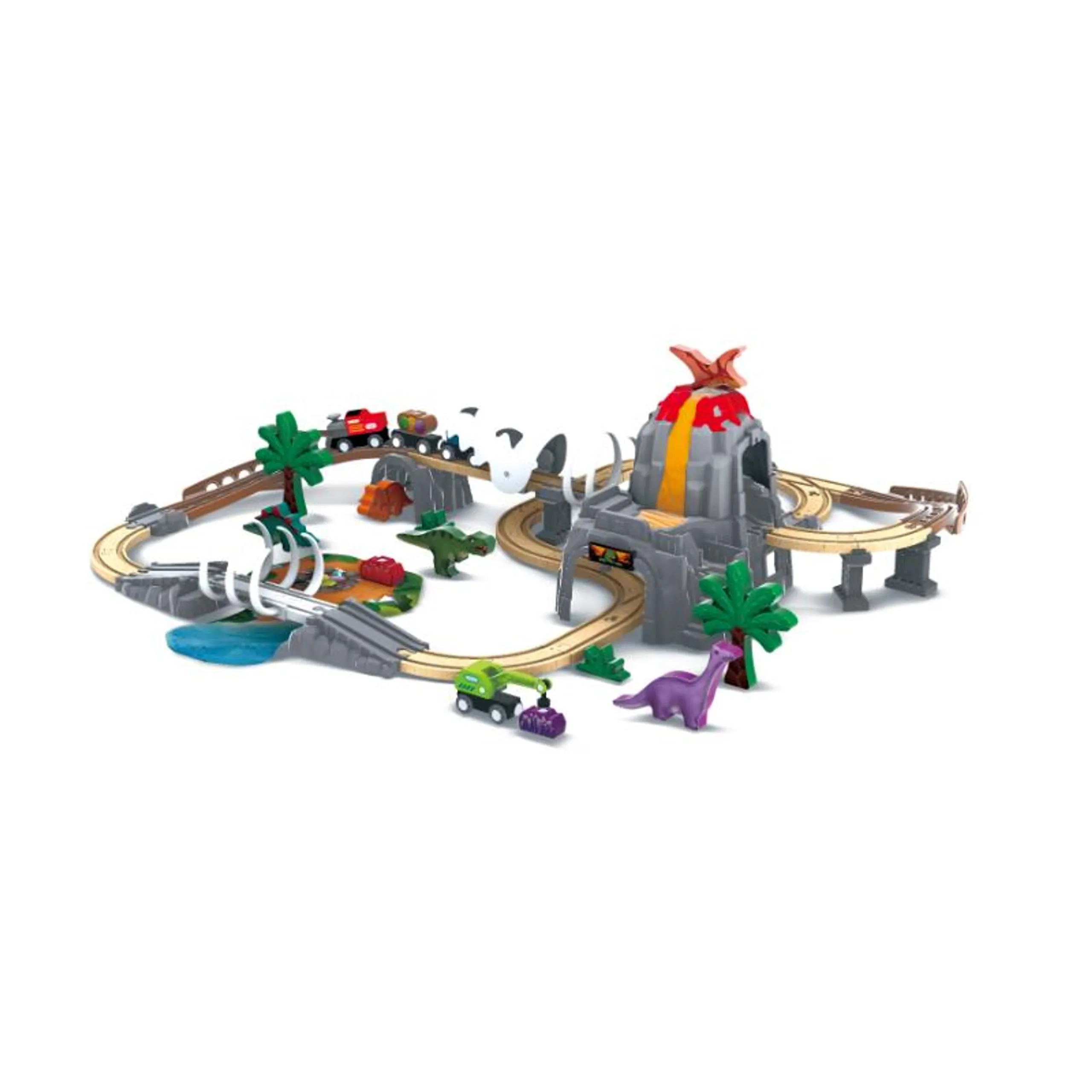 Hape Dino Wooden Railway Adventure Set - 23 beech wood tracks and over 30 additional accessories
