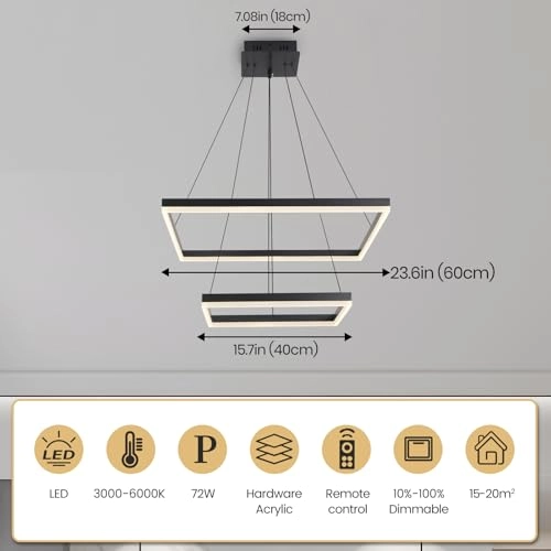 2 Square Chandelier - 3000K-6000K Dimmable