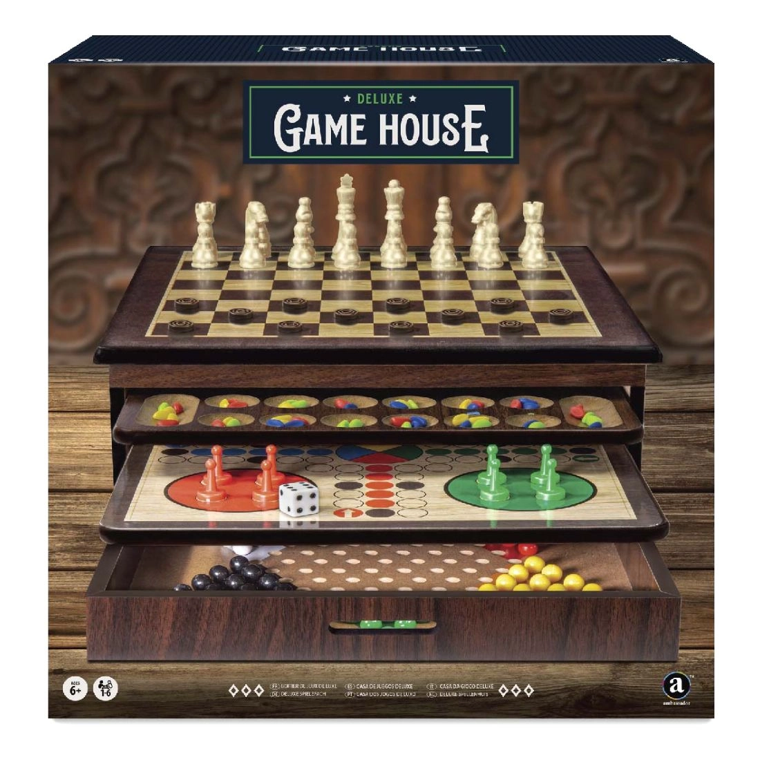Craftsman Deluxe Wooden Game House - Mahogany wood finish 80 Playing pieces