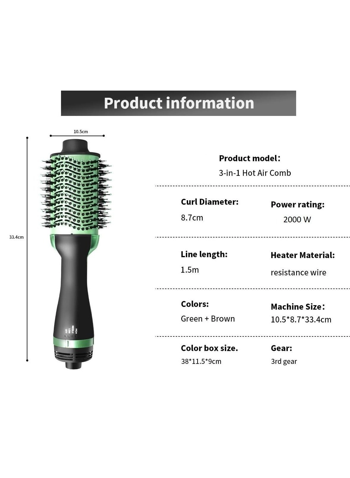Avocado 3D Hair Dryer Brush - Green Hot Air