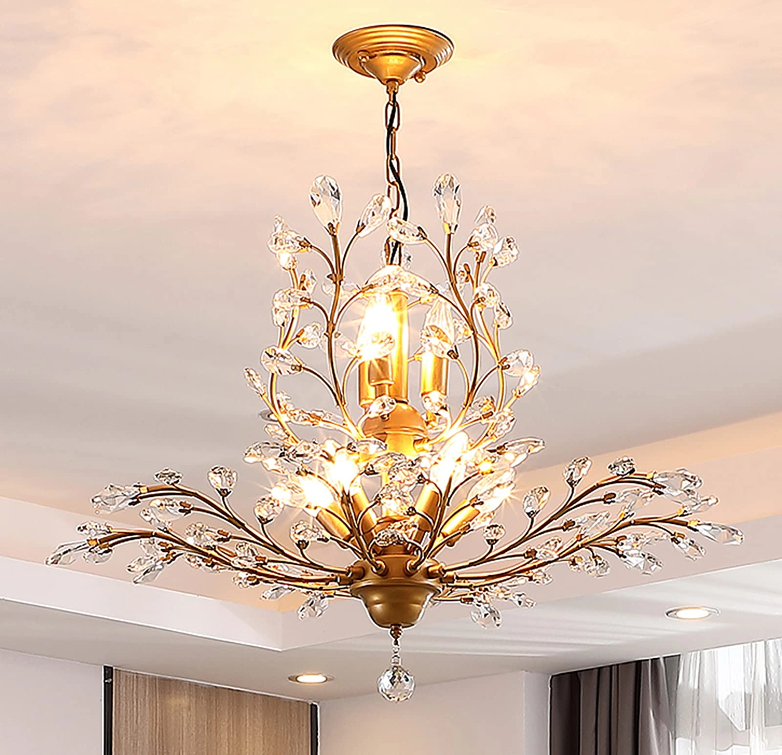 Ganeed Crystal Chandelier - 8 Lights Gold