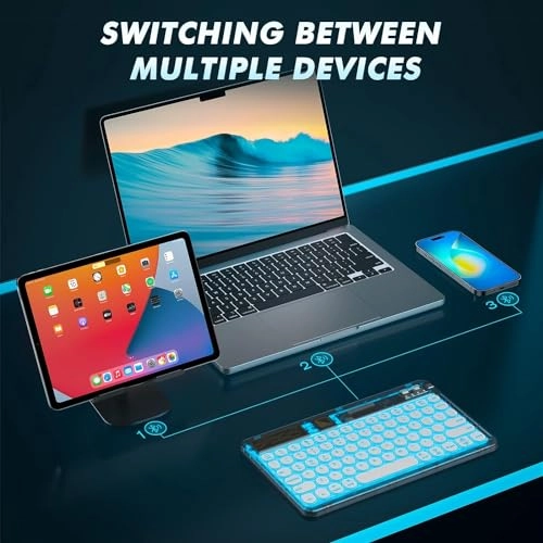 Bluetooth Keyboard - Transparent Purple Multi-Device Rechargeable