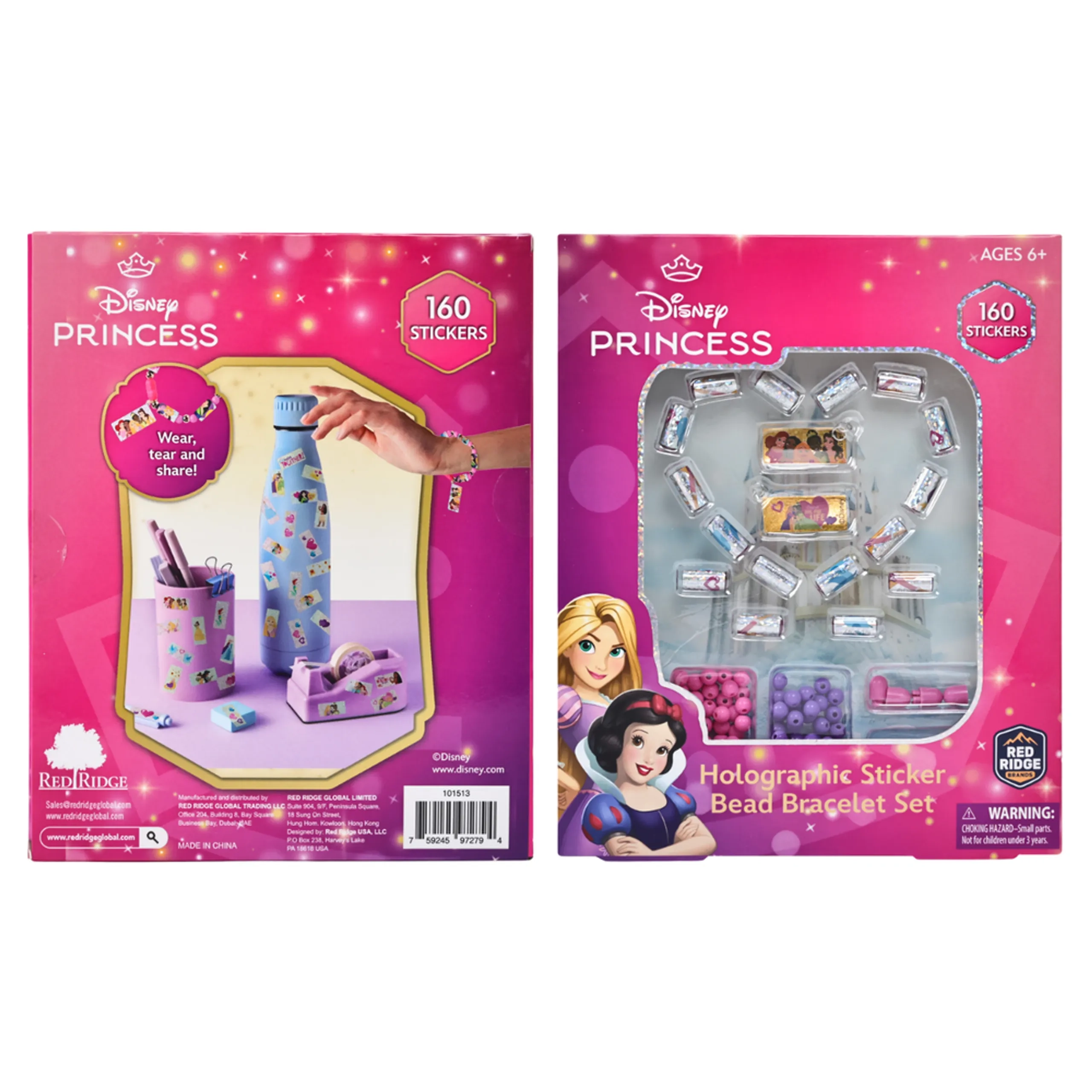 Princess Holographic Sticker Bead Bracelet Making Craft Set - 160pc Heart-Shaped