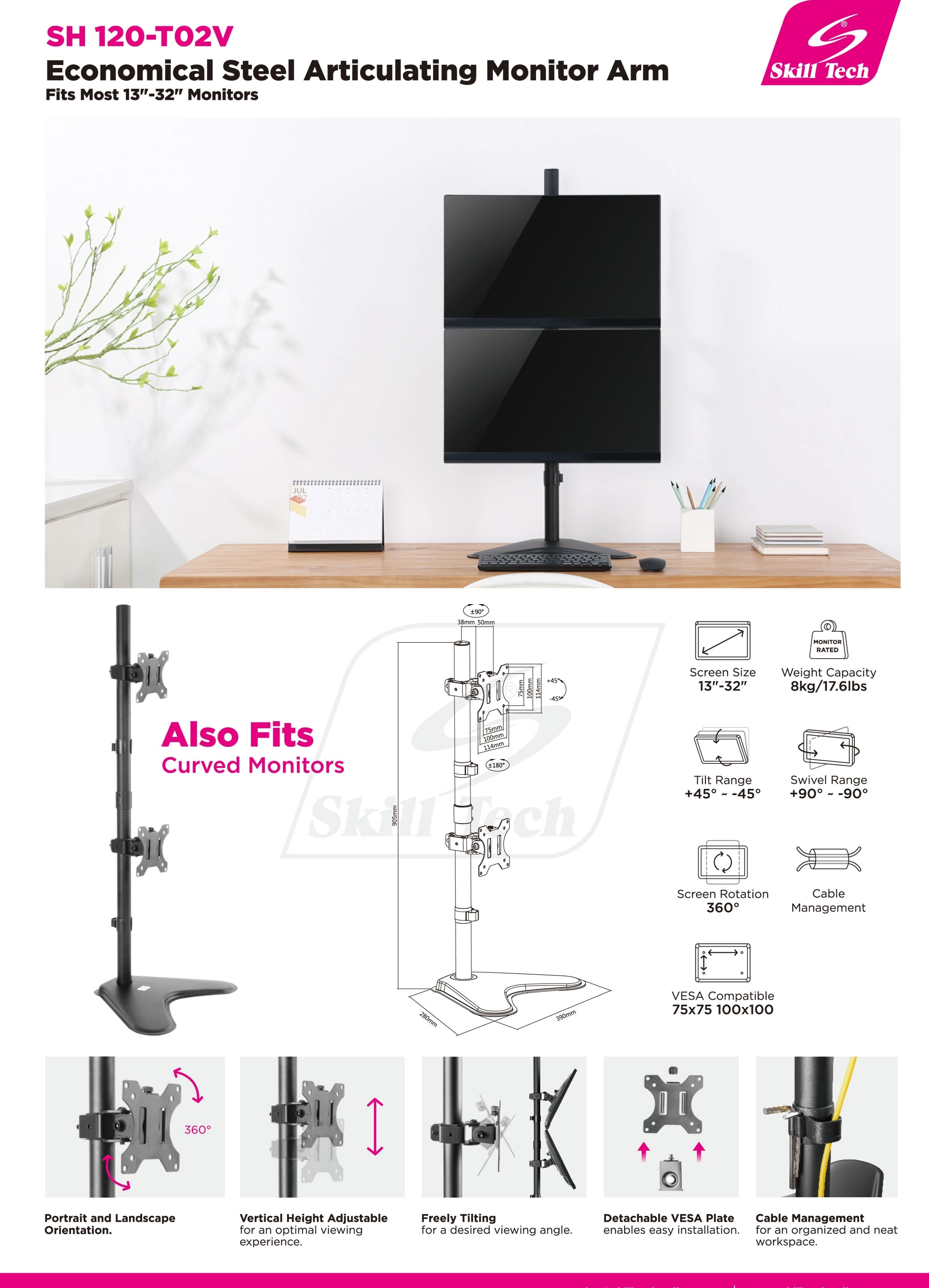 New Majestic Dual Display Articualating Mount - 2 13″-32″ 75×75,100×100