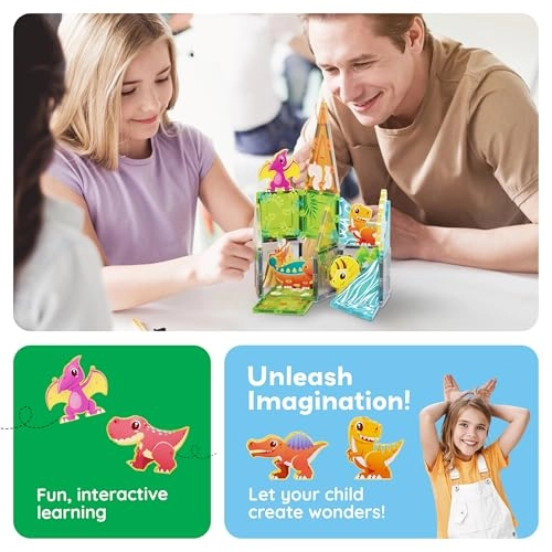 Magnet Tile Building Blocks - 8 Animal Character Action Figures Dinosaur World Themed 26 pcs