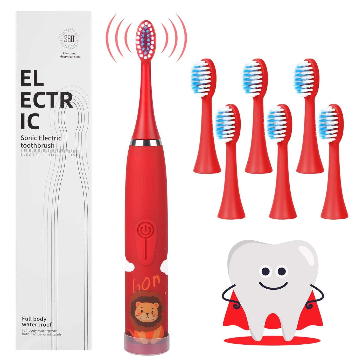 Vicloon Kids Electric Toothbrush - 6 Replaceable Brush Heads 4 Modes IPX6 Waterproof