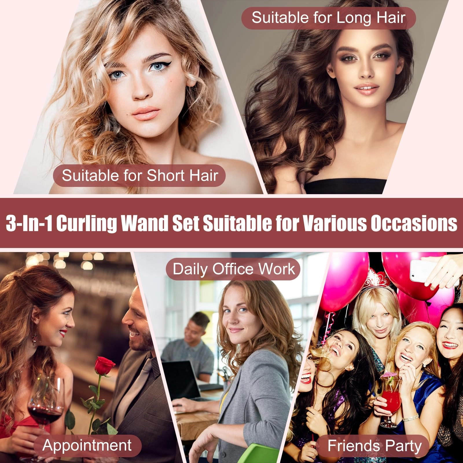 3 in 1 curling wand - Rose Gold Ceramic