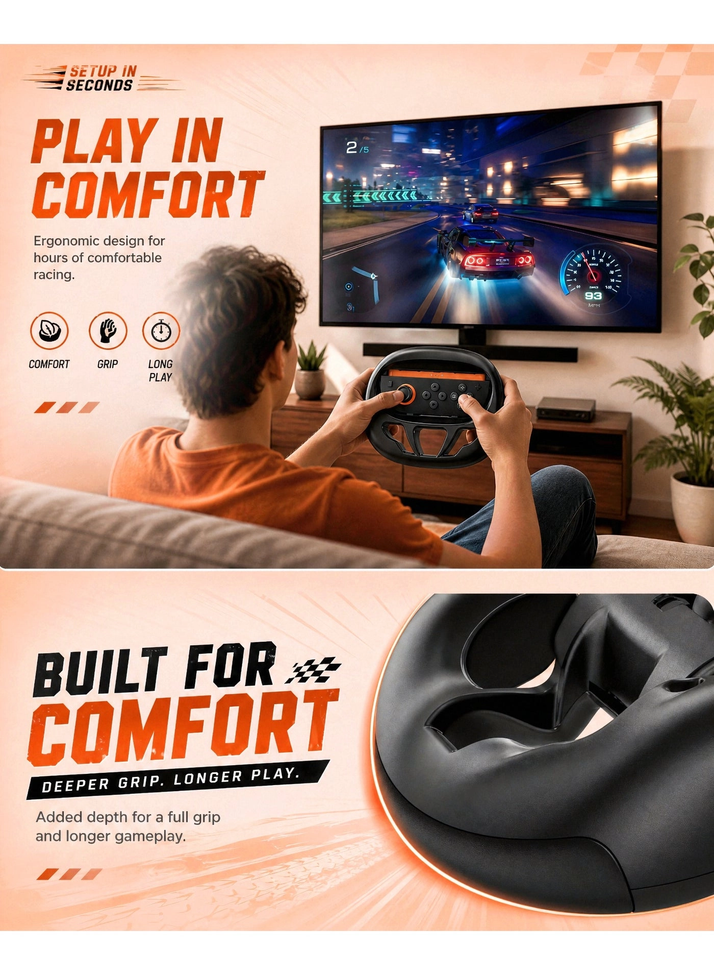 Steering Wheel Racing Wheel - Switch 2/Joy-Con