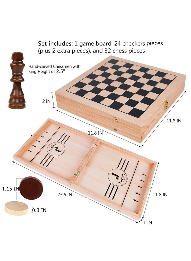 4-in-1 Wooden Fast Sling Puck Set - Chess Checkers Tic Tac Toe