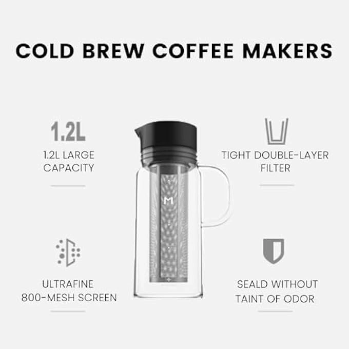 Cold Brew Coffee Maker - 12L Glass Dual Stainless Steel Mesh Removable Filter