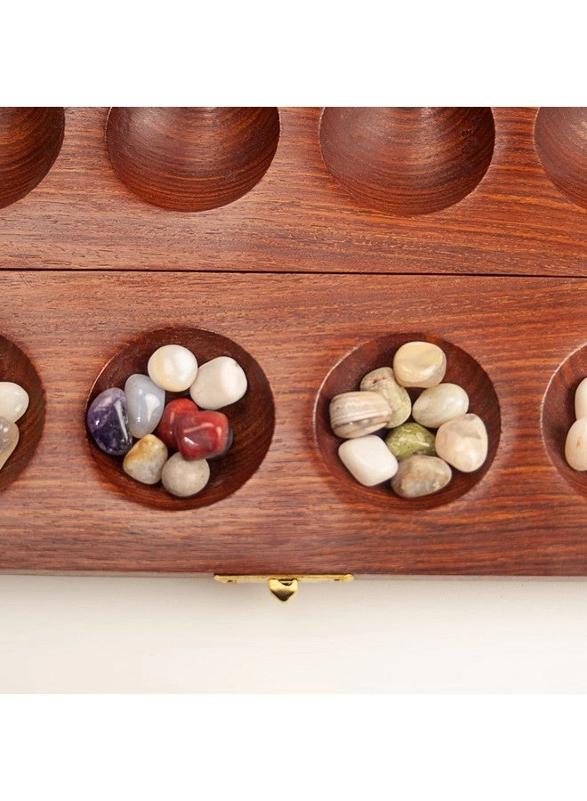 Mancala - Wooden Cherry Finish Real Stones