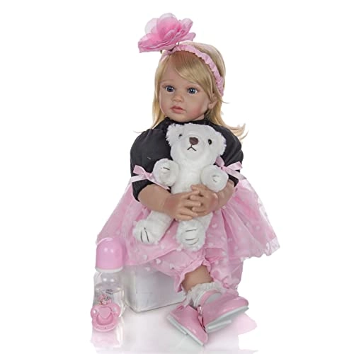 Reborn Baby Doll - 24 Inch Vinyl Cotton Body Pink Yarn Skirt Ages 3+