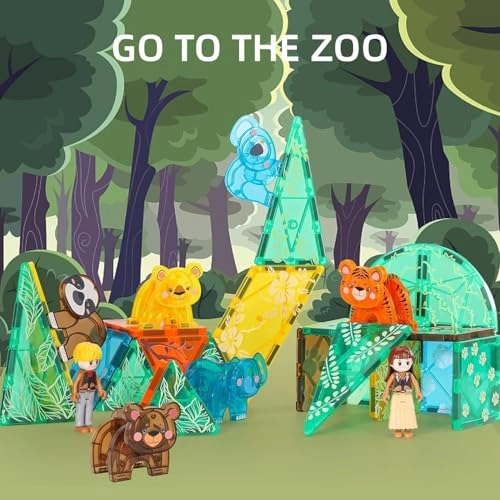 Magnetic Tiles with 3D Safari Animals Tiles Blocks - 24 months - 8 years 29 pieces