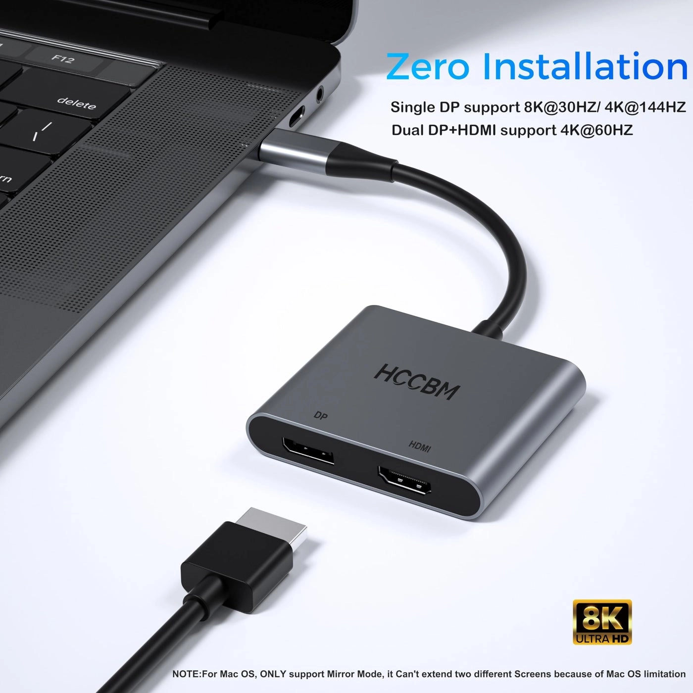 USB C to DisplayPort(DP) and HDMI Adapter - Thunderbolt 3/USB C 8K
