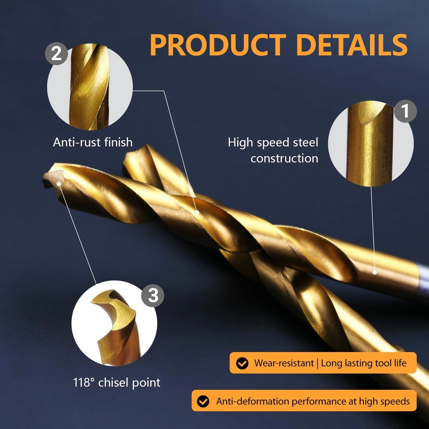 HSS Twist Drill Bit Set - 8pcs 3.0mm, 4.0mm, 5.0mm, 6.0mm, 7.0mm, 8.0mm, 9.0mm, 10.0mm