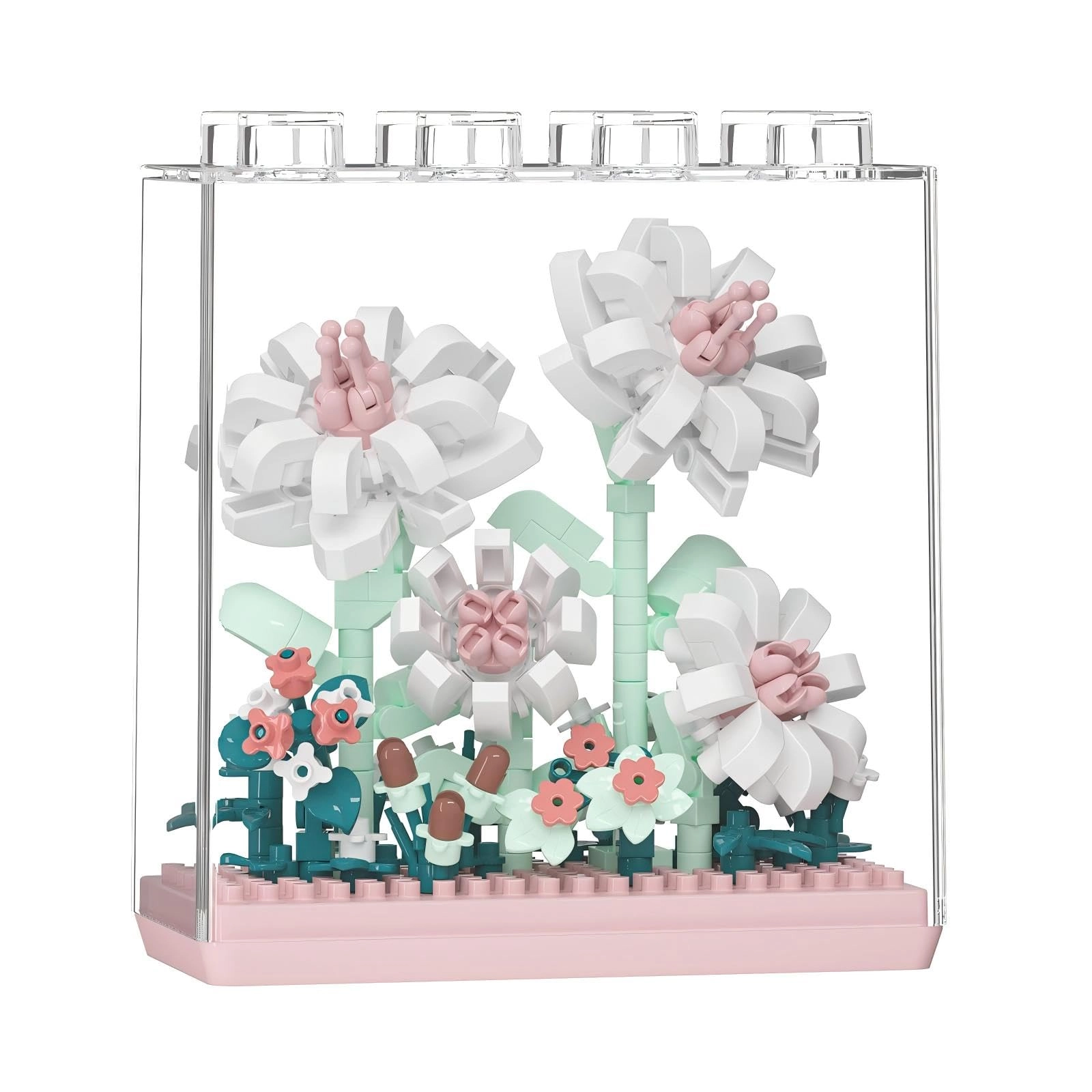 KASTWAVE Gardenia Flower Bouquet Building Set - Acrylic Dust Cover Modular