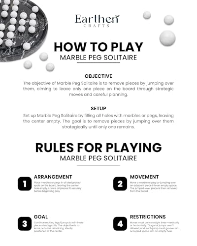 Marble Solitaire Board Game - 10" Black-white 42 White Marble Balls