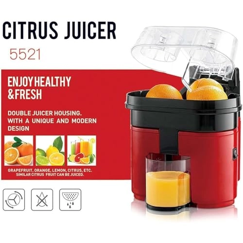 Double Electric Citrus Juicer - Slow Masticating RED