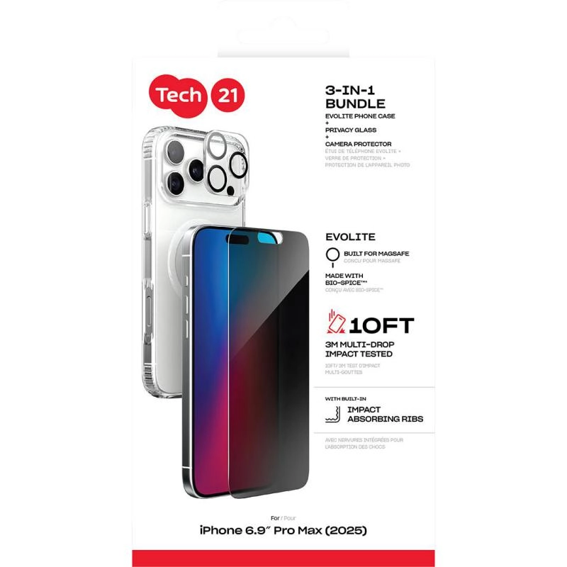 Evo + Privacy Impact Glass + Camera Lens Protector Case with MagSafe for iPhone 17 Pro Max