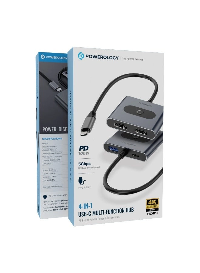 4-In-1 USB-C Multi-Function Hub - PD 100W 5Gbps USB 3.0 4K Ultra HD